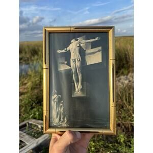 VTG SALVADOR DALI CRUCIFIXION TEXTURED PRINT/PAINTING? 9" X 6" BEAUTIFUL FRAME